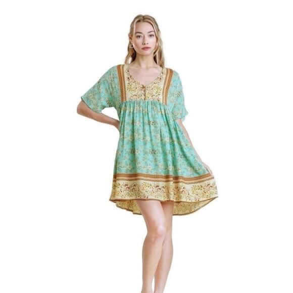 Umgee Dresses & Skirts - Umgee Women's Floral Mixed Border Print Boho Trendy Babydoll Dress Size XL